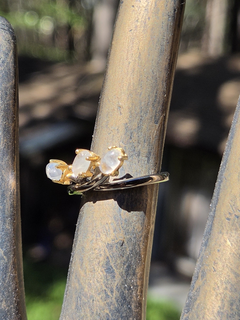 Moonstone Sterling Rhodium & Gold Ring Sz7 - Picture 7 of 9